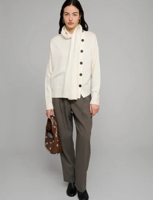 Ivory Scarf Button Sweater