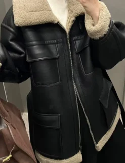 Leather Shearling Cargo Pocket Coat