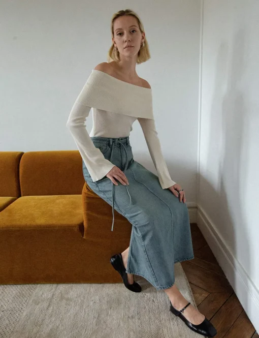 Maxi Belt-Tie Denim Skirt