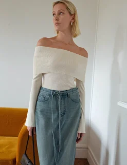 Maxi Belt-Tie Denim Skirt