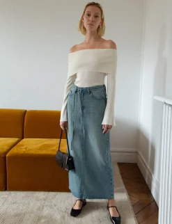Maxi Belt-Tie Denim Skirt