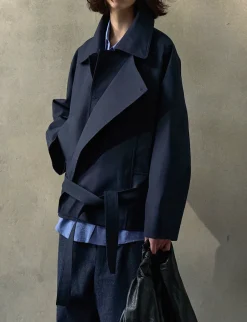 Navy Crop Trench Jacket