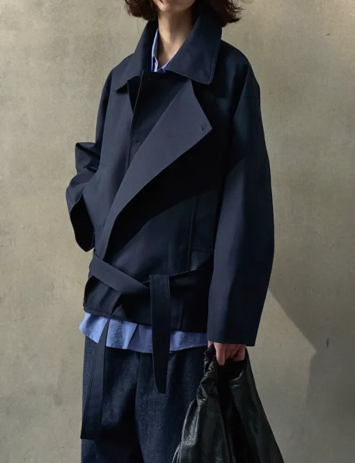 Navy Crop Trench Jacket