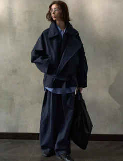 Navy Crop Trench Jacket