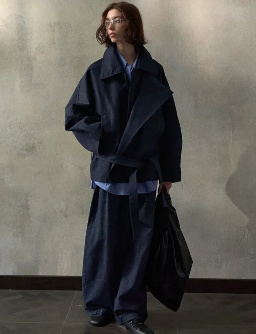 Navy Crop Trench Jacket