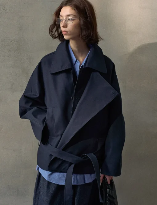 Navy Crop Trench Jacket