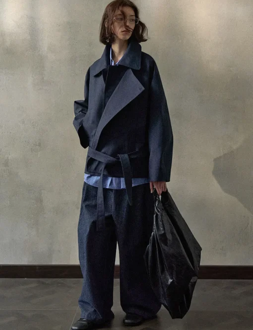 Navy Crop Trench Jacket