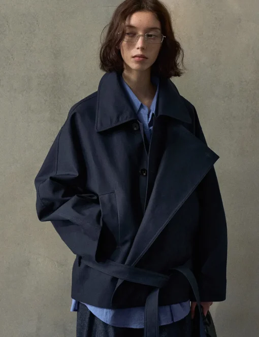 Navy Crop Trench Jacket