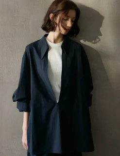 Navy Deep-V Collar Shirt