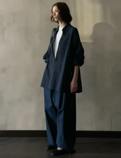 Navy Deep-V Collar Shirt