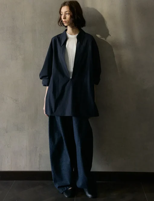 Navy Deep-V Collar Shirt