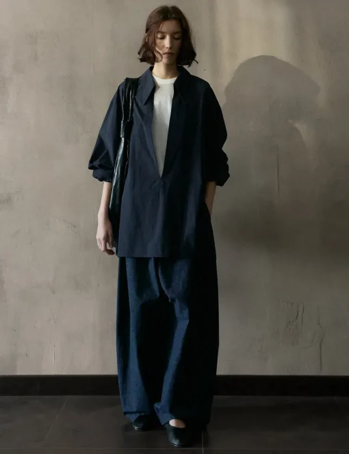 Navy Deep-V Collar Shirt