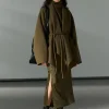 Olive Open-Front Kimono Coat