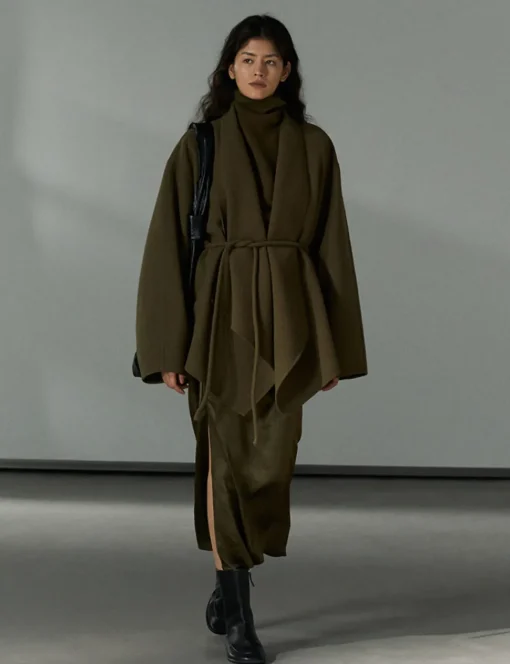 Olive Open-Front Kimono Coat