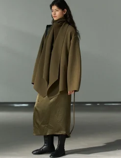 Olive Open-Front Kimono Coat