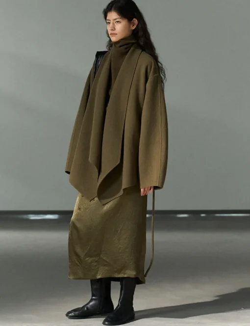 Olive Open-Front Kimono Coat