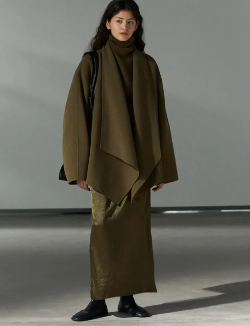 Olive Open-Front Kimono Coat