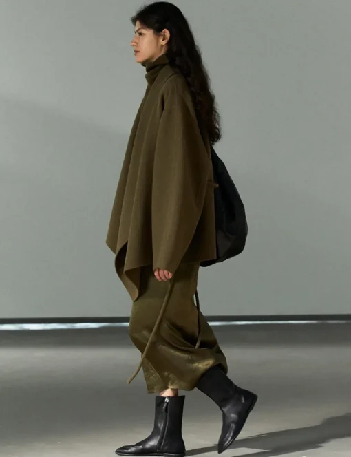 Olive Open-Front Kimono Coat