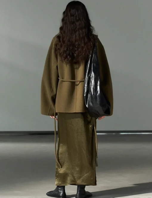 Olive Open-Front Kimono Coat