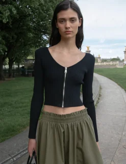 Padded Zip Knit Cardigan