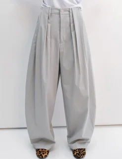 Pale Grey Pleated Barrel Leg Pants -PREORDER