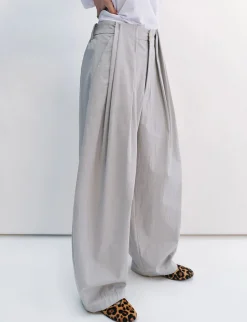 Pale Grey Pleated Barrel Leg Pants -PREORDER
