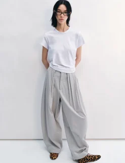 Pale Grey Pleated Barrel Leg Pants -PREORDER