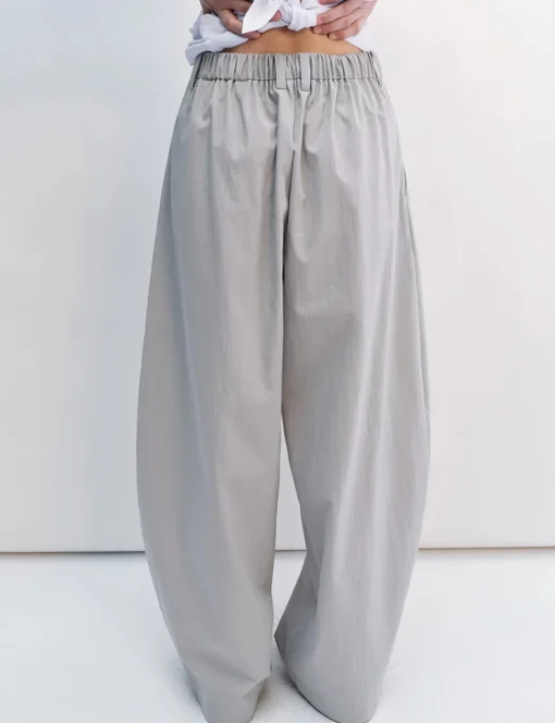 Pale Grey Pleated Barrel Leg Pants -PREORDER