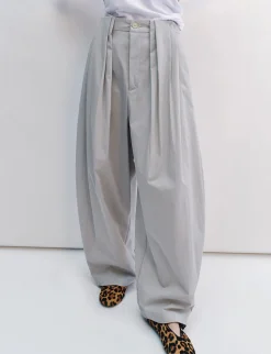 Pale Grey Pleated Barrel Leg Pants -PREORDER