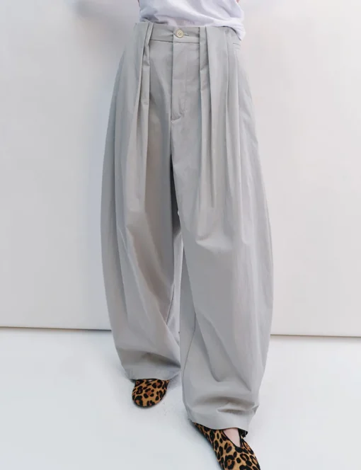 Pale Grey Pleated Barrel Leg Pants -PREORDER