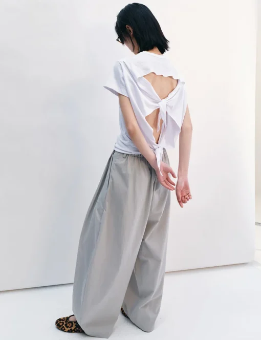 Pale Grey Pleated Barrel Leg Pants -PREORDER