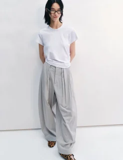 Pale Grey Pleated Barrel Leg Pants -PREORDER