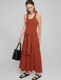 Paprika Sleeve Waist-Tie Dress