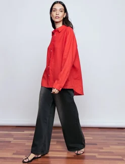 Red Linen Oversized Shirt