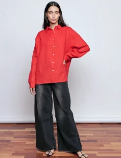 Red Linen Oversized Shirt