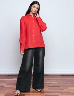 Red Linen Oversized Shirt