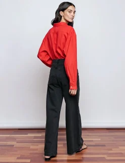 Red Linen Oversized Shirt