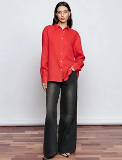Red Linen Oversized Shirt