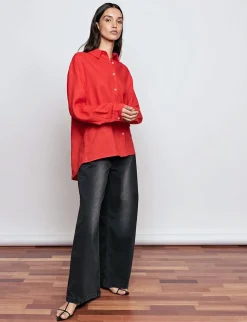 Red Linen Oversized Shirt