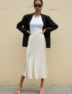 Rene Beige Satin Long Skirt-BESTSELLER
