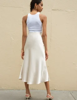 Rene Beige Satin Long Skirt-BESTSELLER