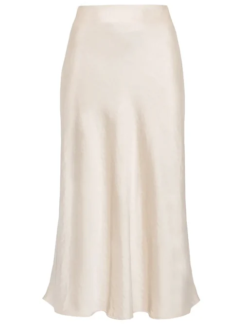 Rene Beige Satin Long Skirt-BESTSELLER