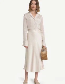 Rene Beige Satin Long Skirt-BESTSELLER