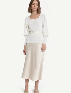 Rene Beige Satin Long Skirt-BESTSELLER