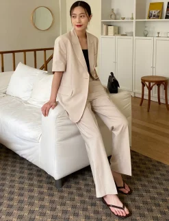 Tan Straight Suit Trousers
