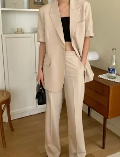 Tan Straight Suit Trousers