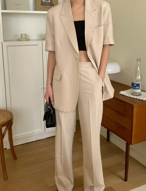 Tan Straight Suit Trousers