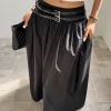 Thea Black Double-Belted Skirt