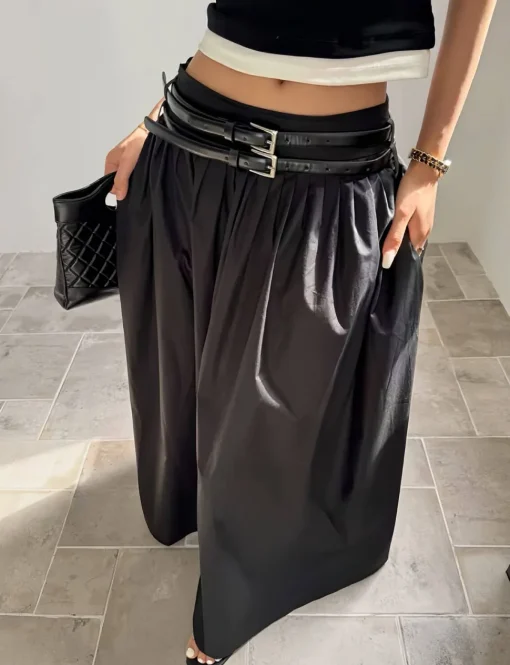 Thea Black Double-Belted Skirt