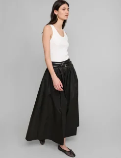 Thea Black Double-Belted Skirt
